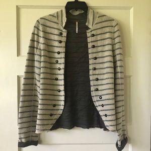 FREE PEOPLE XS Ivory/Gray Striped Cardigan